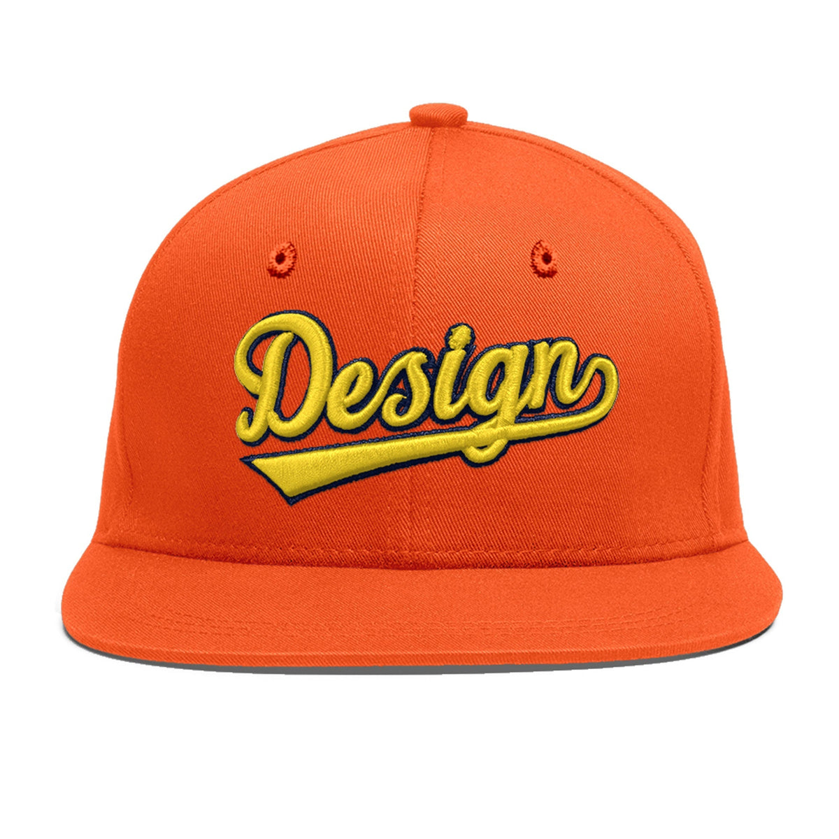 Custom Orange 3D Puff Embroidery Flat Embroidery Casual Sport Baseball Cap