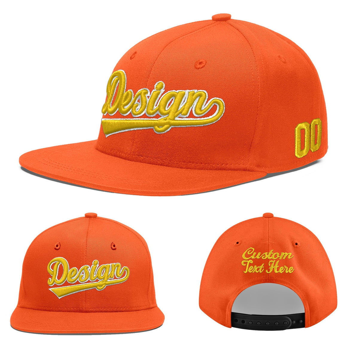 Custom Orange 3D Puff Embroidery Flat Embroidery Casual Sport Baseball Cap