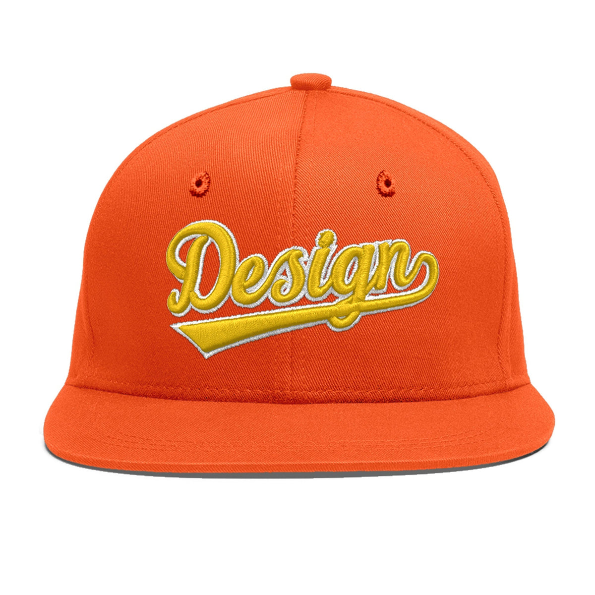 Custom Orange 3D Puff Embroidery Flat Embroidery Casual Sport Baseball Cap
