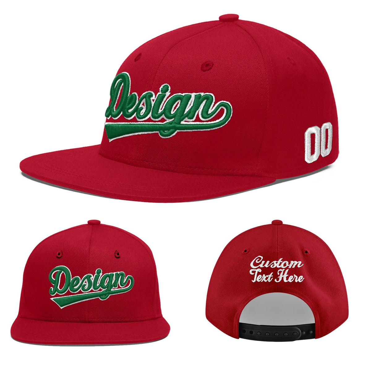 Custom Red 3D Puff Embroidery Flat Embroidery Casual Sport Baseball Cap
