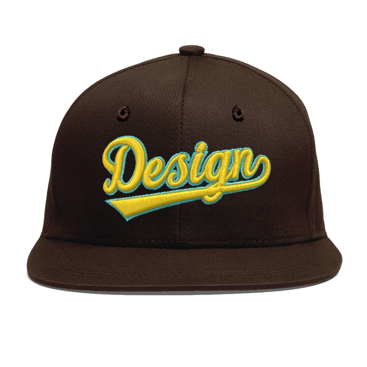 Custom Brown 3D Puff Embroidery Flat Embroidery Casual Sport Baseball Cap