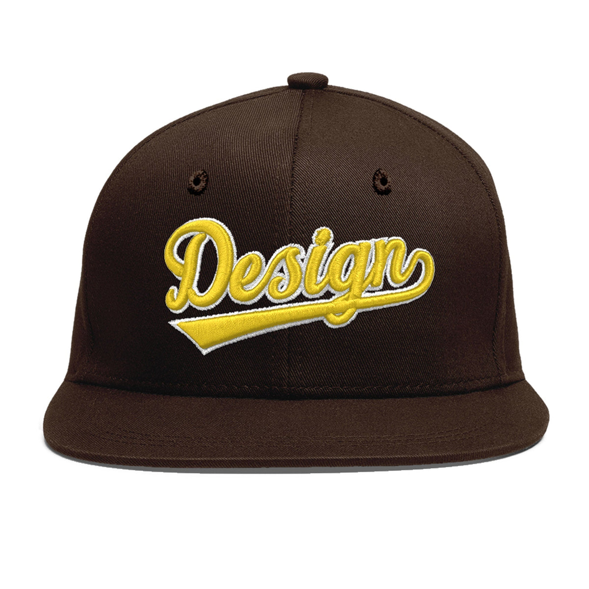 Custom Brown 3D Puff Embroidery Flat Embroidery Casual Sport Baseball Cap