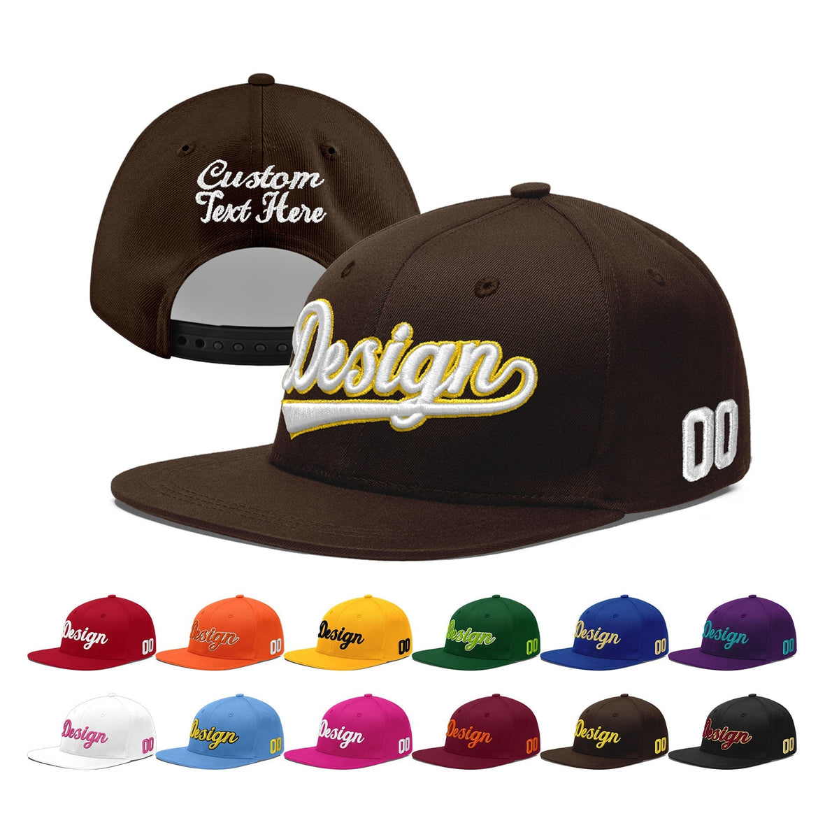 Custom Brown 3D Puff Embroidery Flat Embroidery Casual Sport Baseball Cap