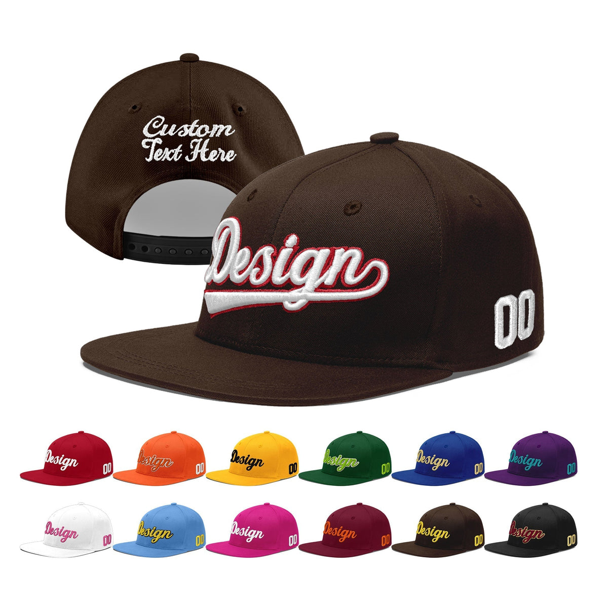 Custom Brown 3D Puff Embroidery Flat Embroidery Casual Sport Baseball Cap
