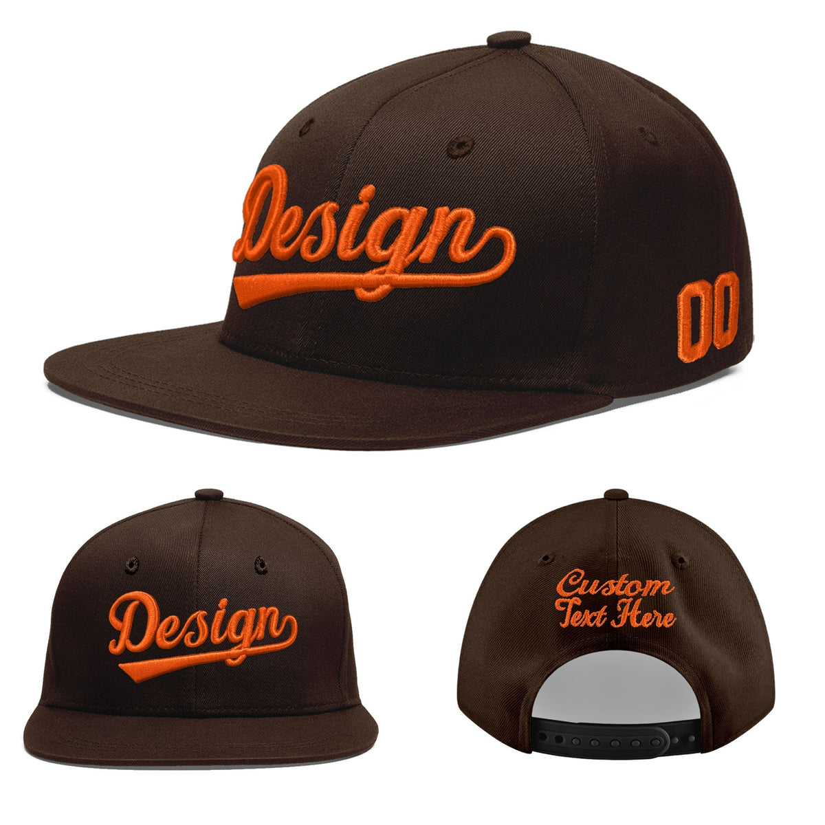 Custom Brown 3D Puff Embroidery Flat Embroidery Casual Sport Baseball Cap