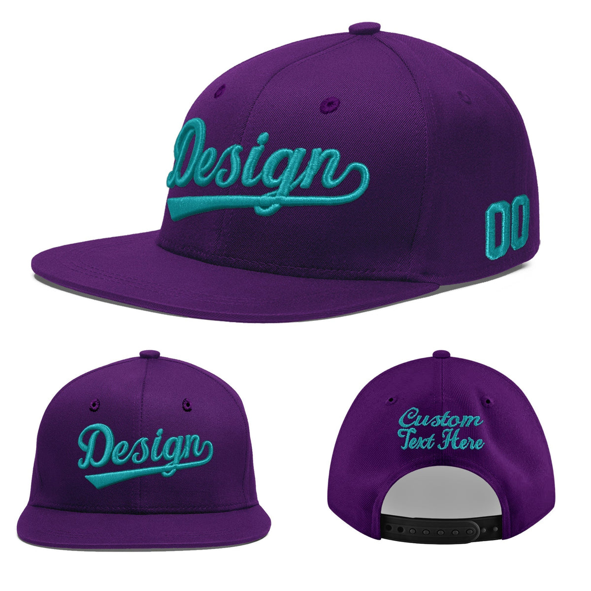 Custom Purple 3D Puff Embroidery Flat Embroidery Casual Sport Baseball Cap