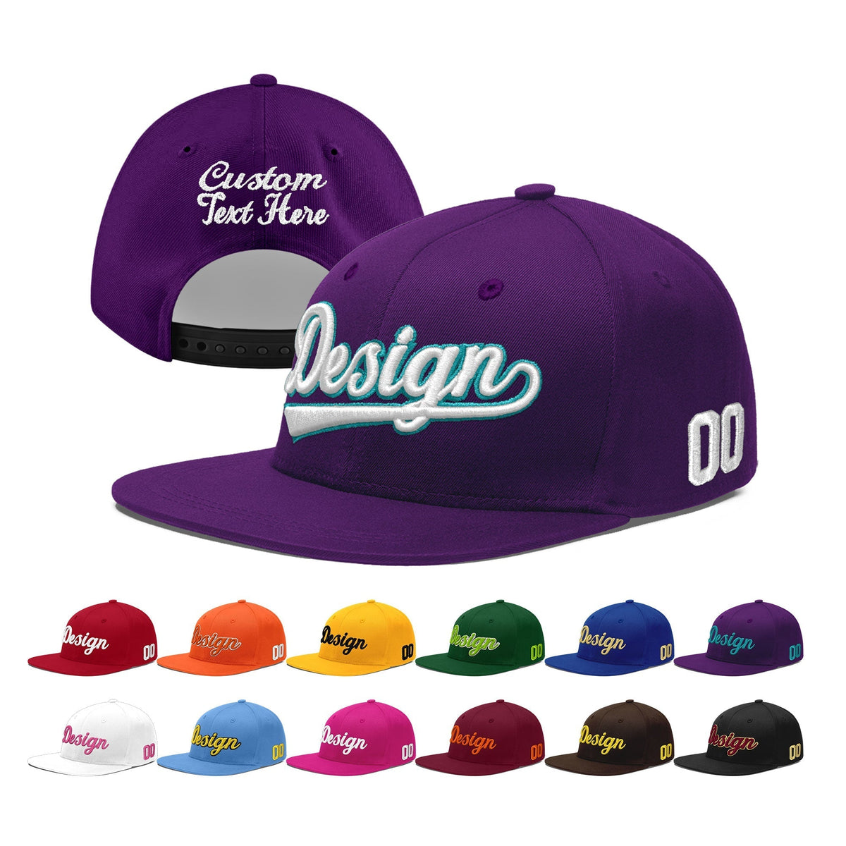 Custom Purple 3D Puff Embroidery Flat Embroidery Casual Sport Baseball Cap