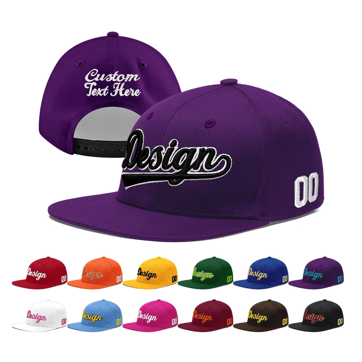 Custom Purple 3D Puff Embroidery Flat Embroidery Casual Sport Baseball Cap