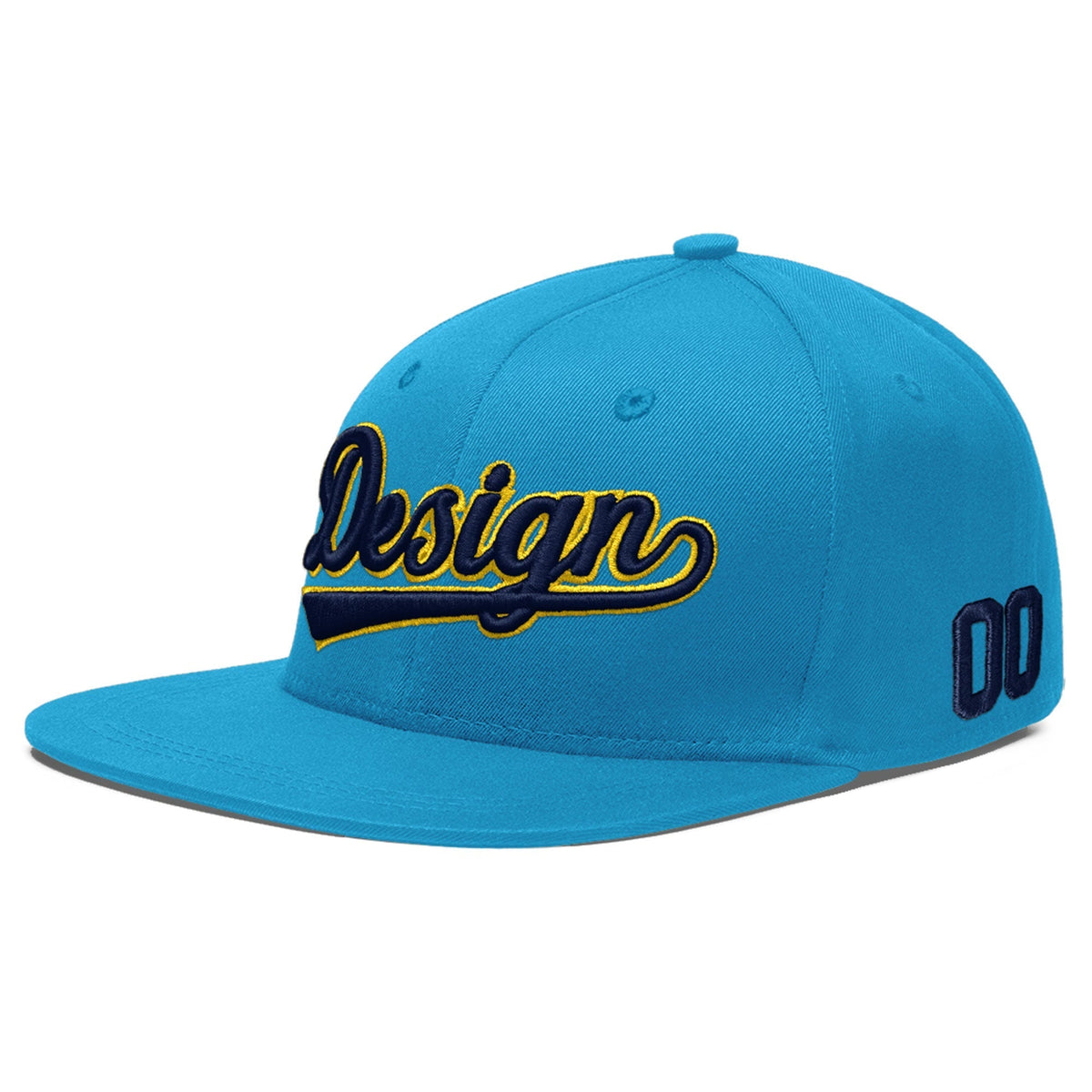 Custom Light Blue 3D Puff Embroidery Flat Embroidery Casual Sport Baseball Cap