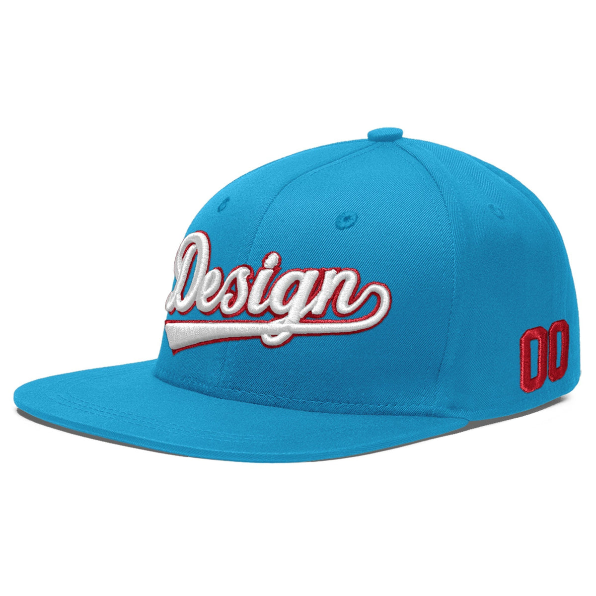 Custom Light Blue 3D Puff Embroidery Flat Embroidery Casual Sport Baseball Cap