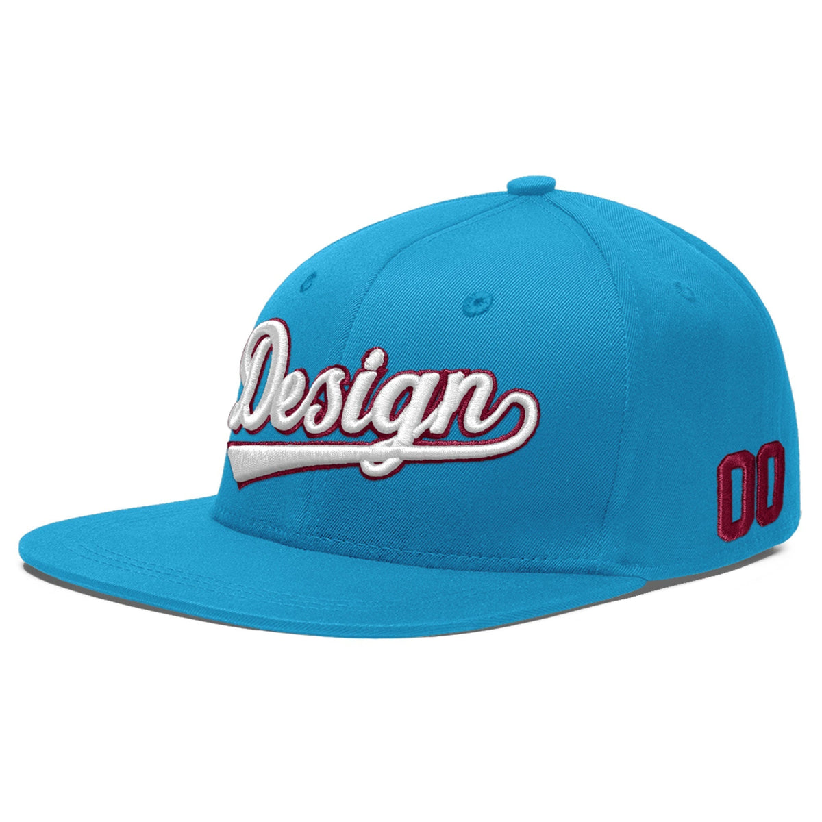 Custom Light Blue 3D Puff Embroidery Flat Embroidery Casual Sport Baseball Cap