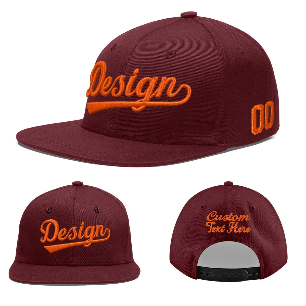 Custom Maroon 3D Puff Embroidery Flat Embroidery Casual Sport Baseball Cap
