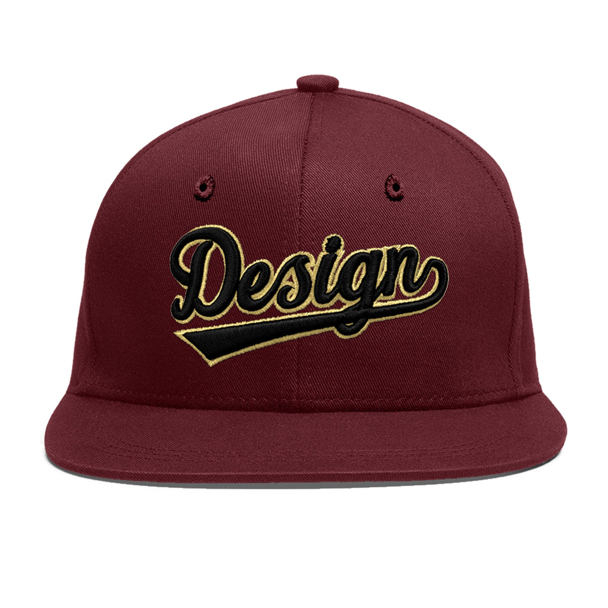 Custom Maroon 3D Puff Embroidery Flat Embroidery Casual Sport Baseball Cap