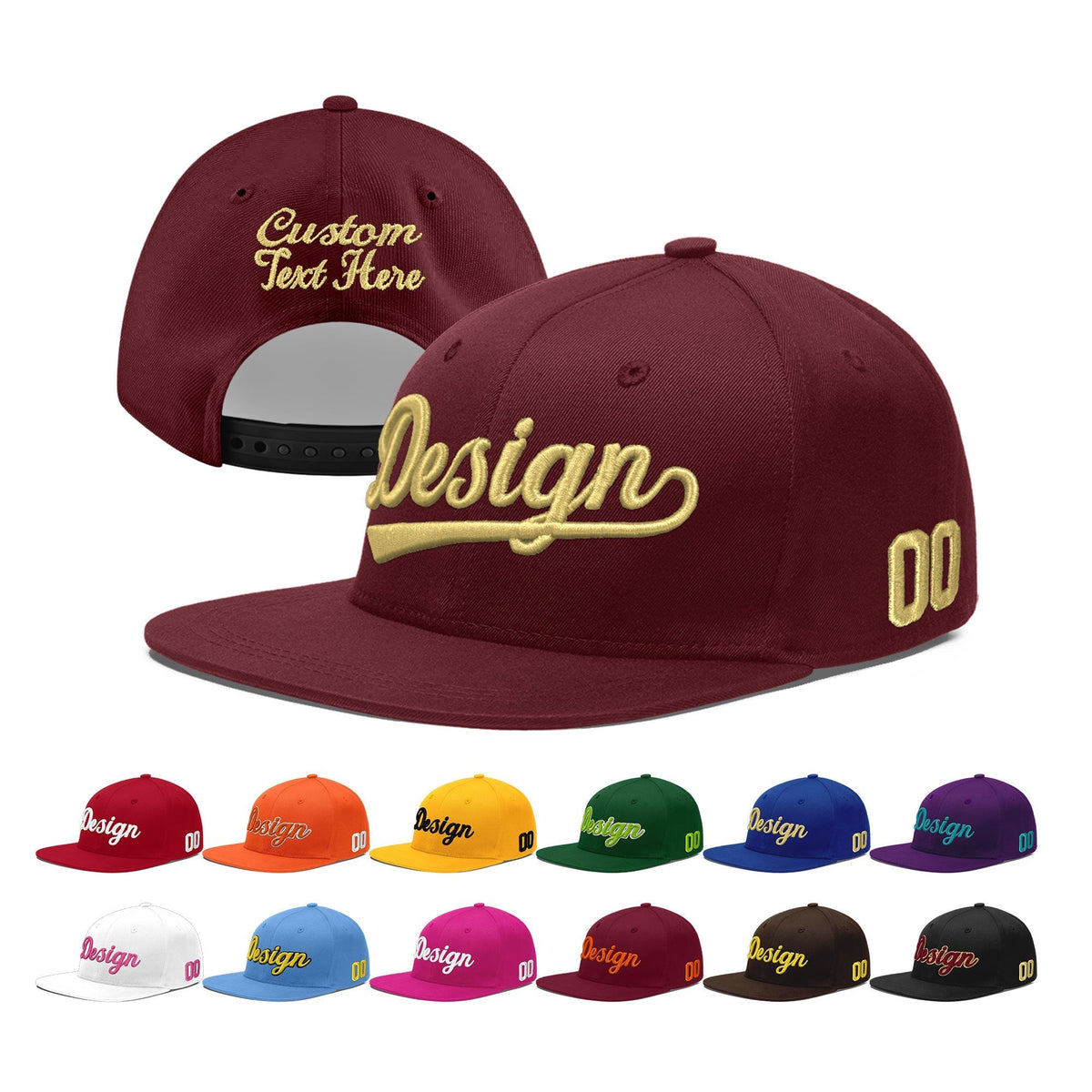 Custom Maroon 3D Puff Embroidery Flat Embroidery Casual Sport Baseball Cap