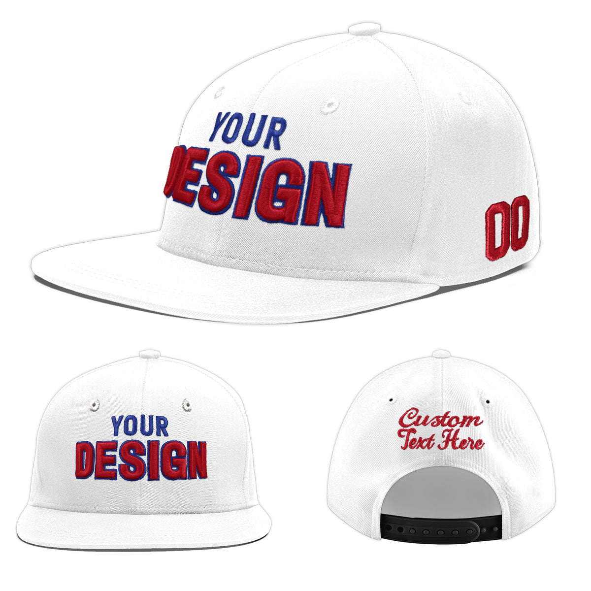 Custom White 3D Puff Embroidery Flat Embroidery Casual Sport Baseball Cap