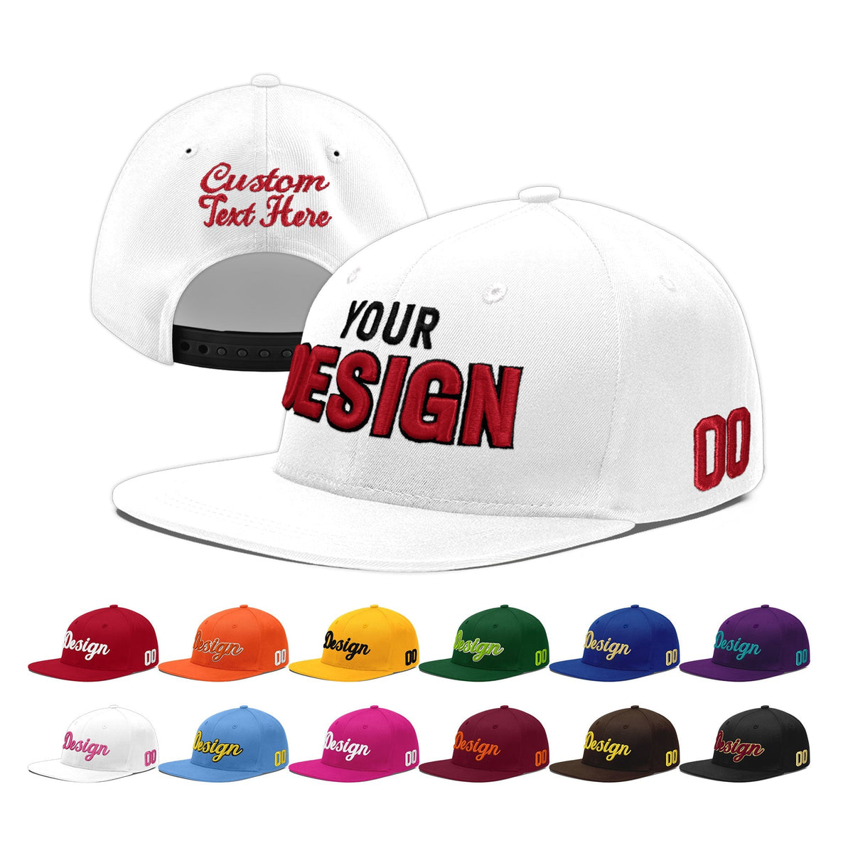 Custom White 3D Puff Embroidery Flat Embroidery Casual Sport Baseball Cap