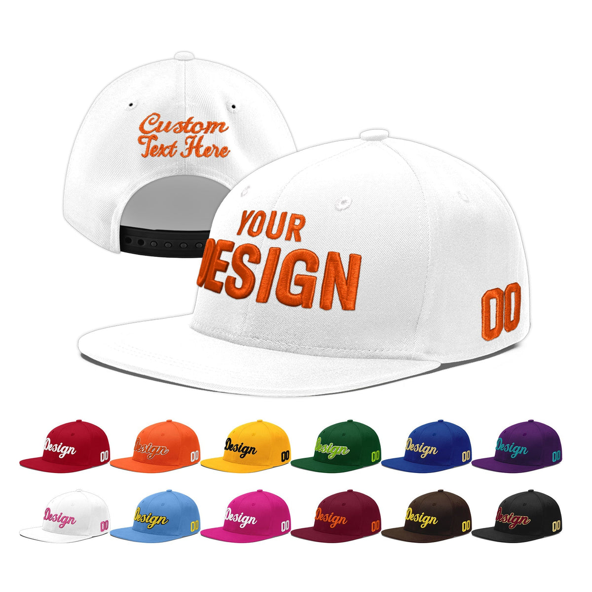 Custom White 3D Puff Embroidery Flat Embroidery Casual Sport Baseball Cap