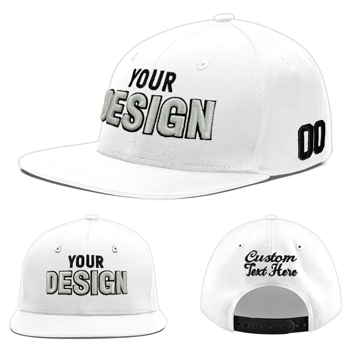 Custom White 3D Puff Embroidery Flat Embroidery Casual Sport Baseball Cap