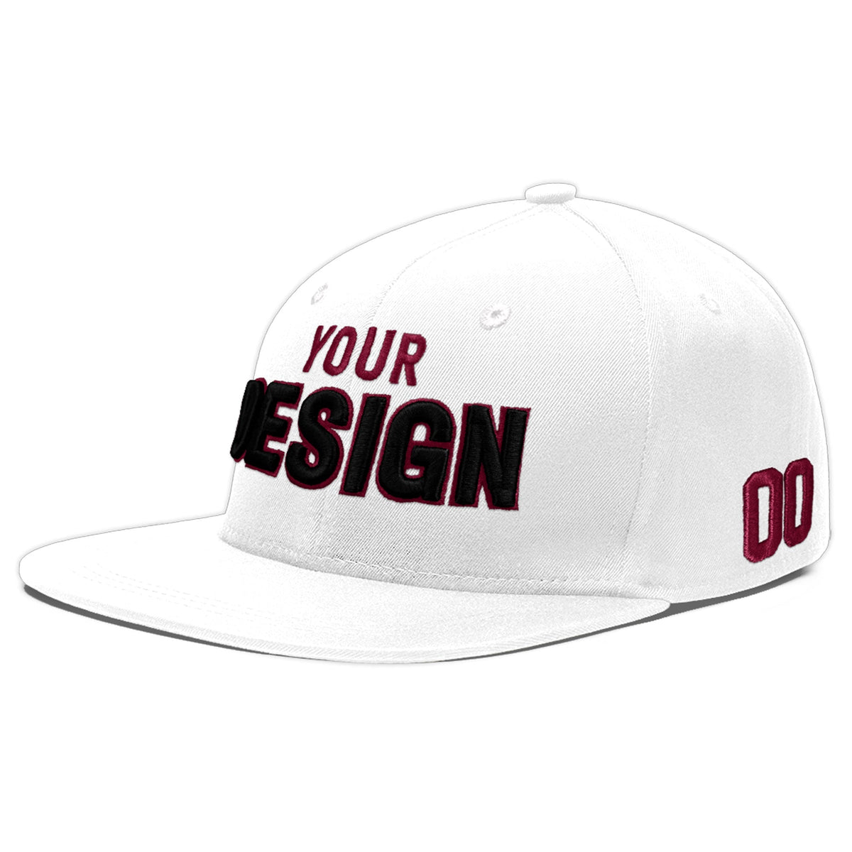 Custom White 3D Puff Embroidery Flat Embroidery Casual Sport Baseball Cap