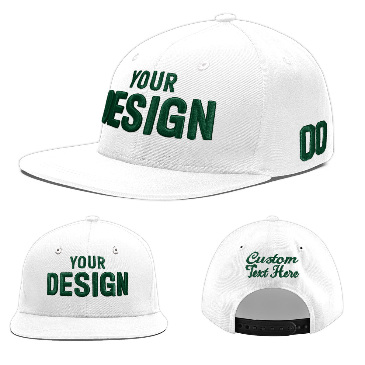 Custom White 3D Puff Embroidery Flat Embroidery Casual Sport Baseball Cap