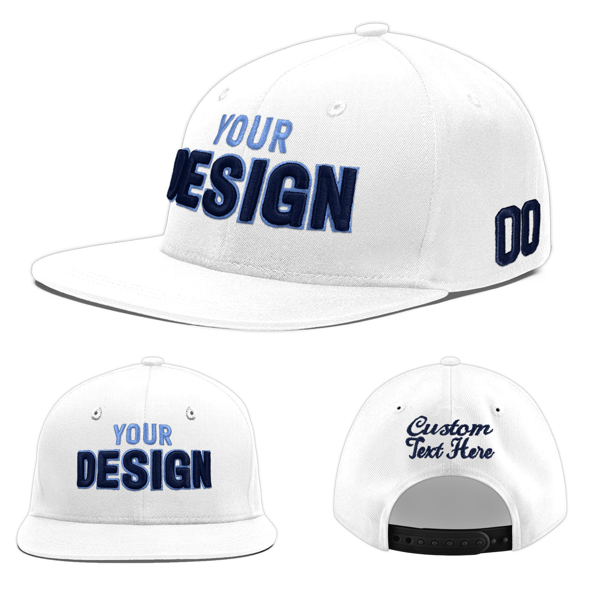 Custom White 3D Puff Embroidery Flat Embroidery Casual Sport Baseball Cap