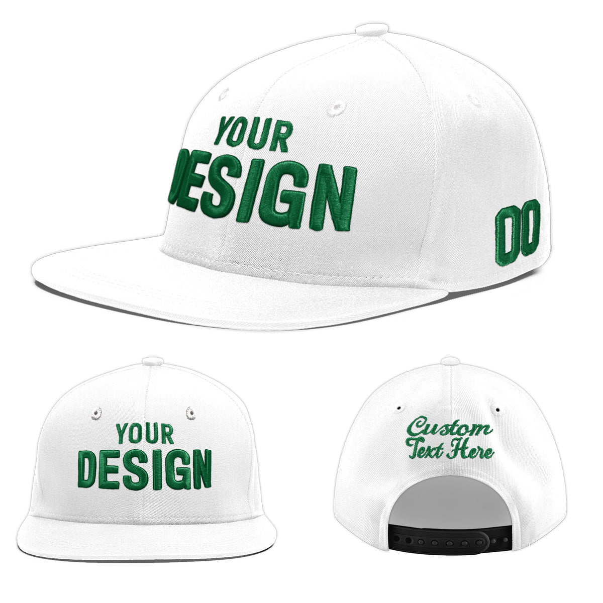 Custom White 3D Puff Embroidery Flat Embroidery Casual Sport Baseball Cap