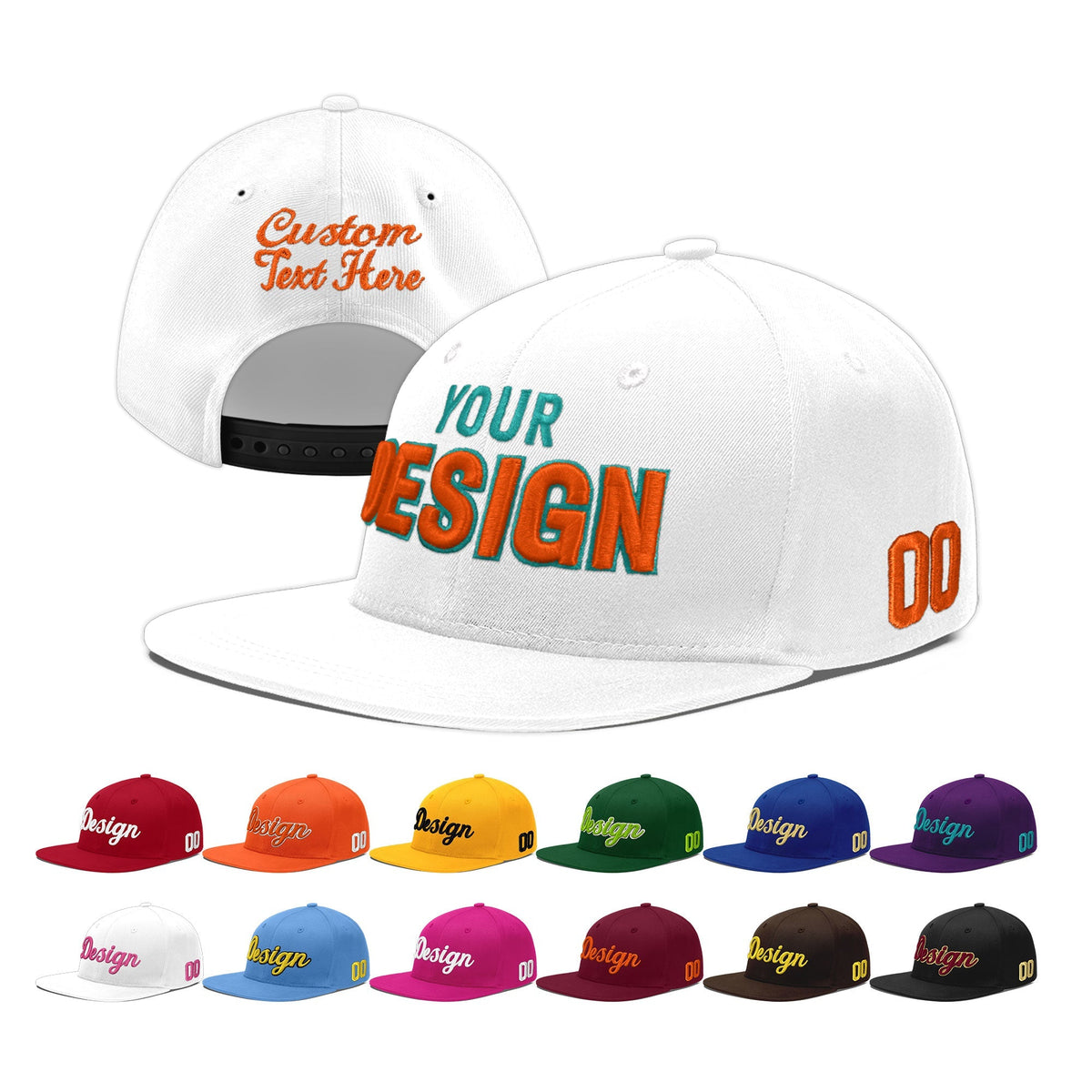 Custom White 3D Puff Embroidery Flat Embroidery Casual Sport Baseball Cap