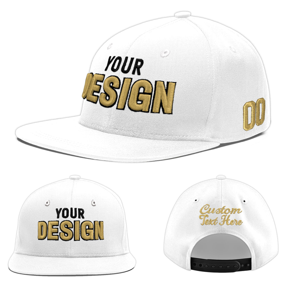 Custom White 3D Puff Embroidery Flat Embroidery Casual Sport Baseball Cap