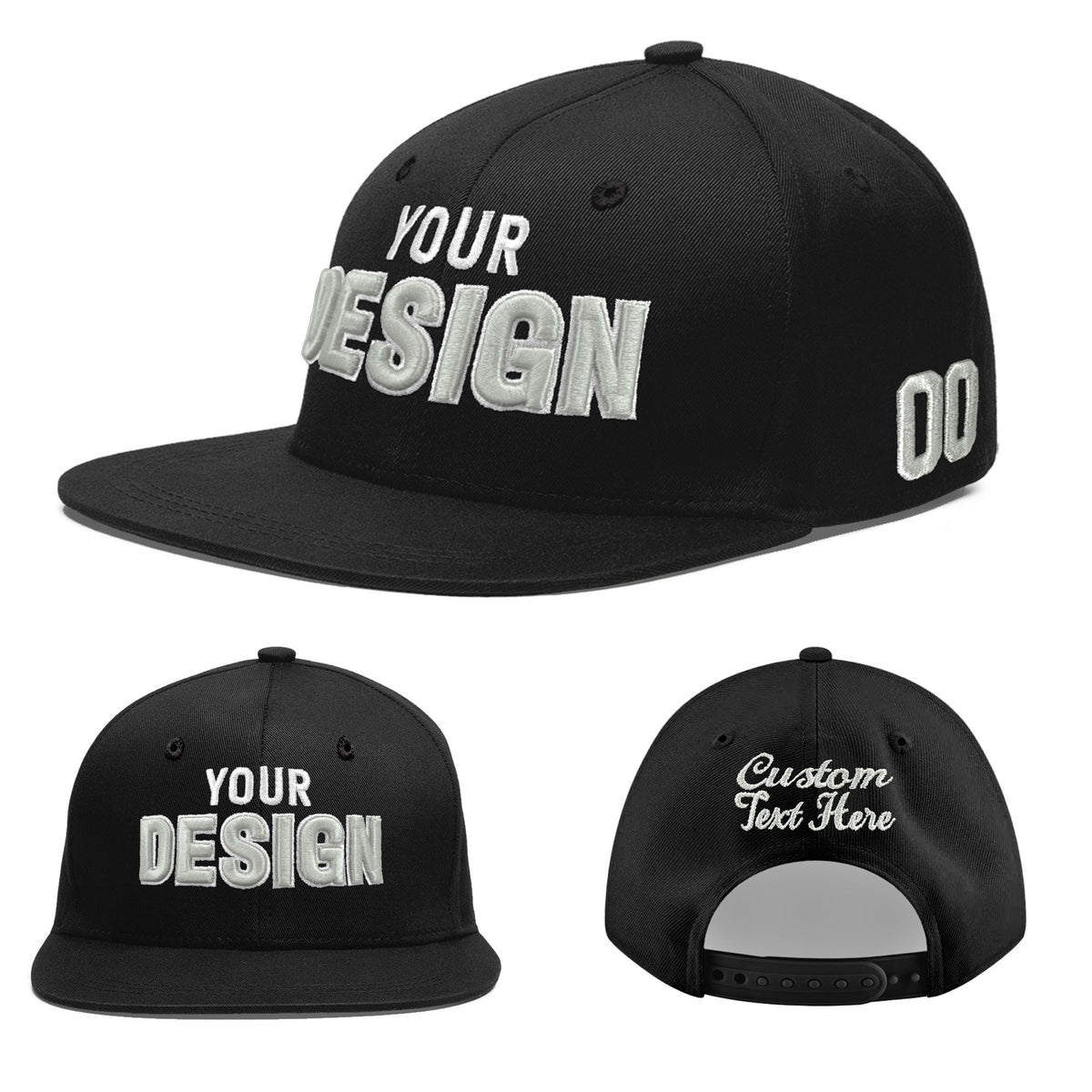 Custom Black 3D Puff Embroidery Flat Embroidery Casual Sport Baseball Cap
