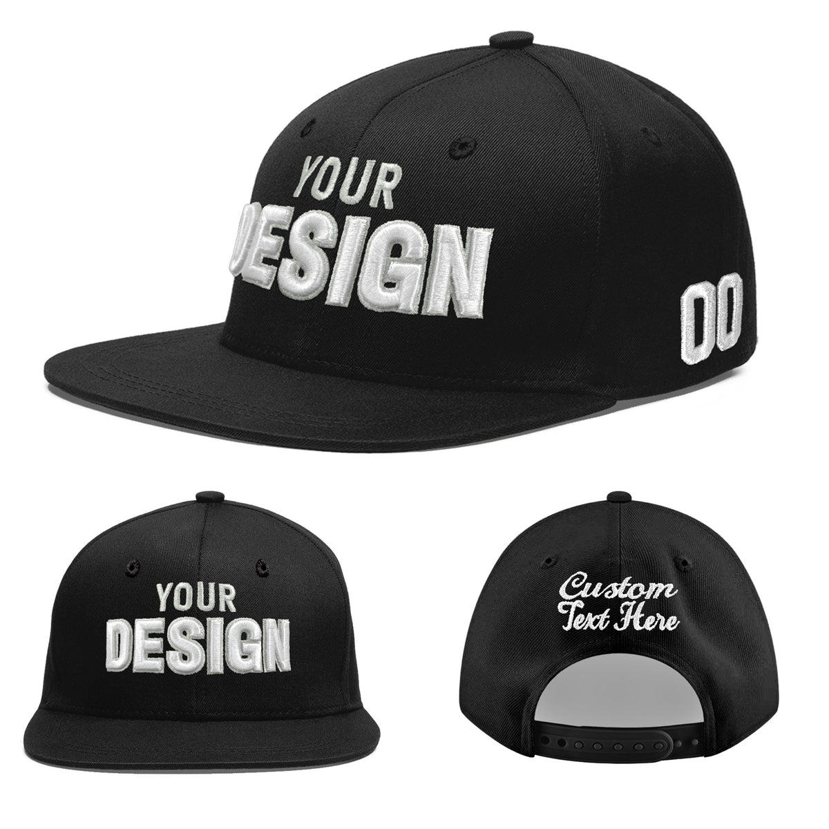 Custom Black 3D Puff Embroidery Flat Embroidery Casual Sport Baseball Cap