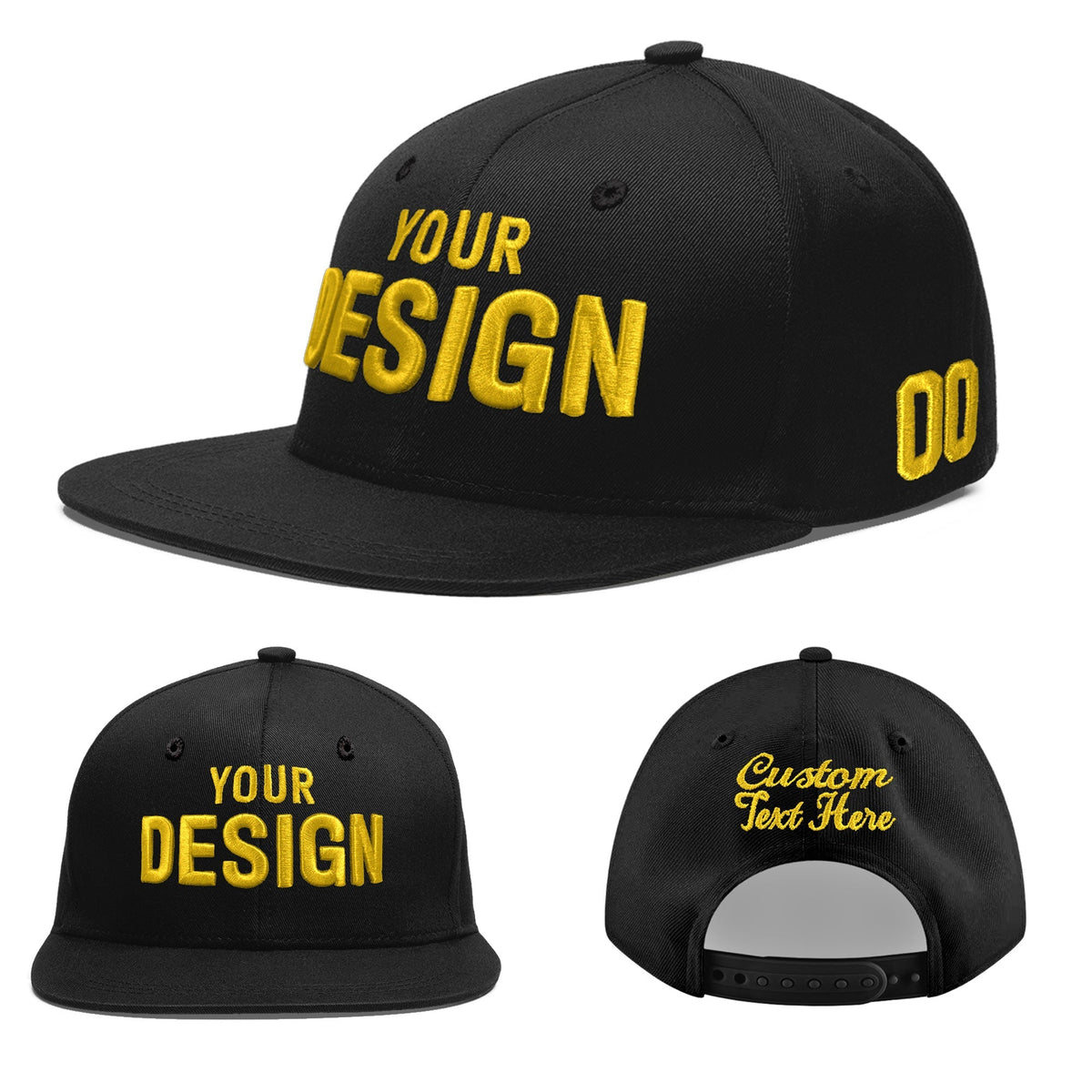 Custom Black 3D Puff Embroidery Flat Embroidery Casual Sport Baseball Cap