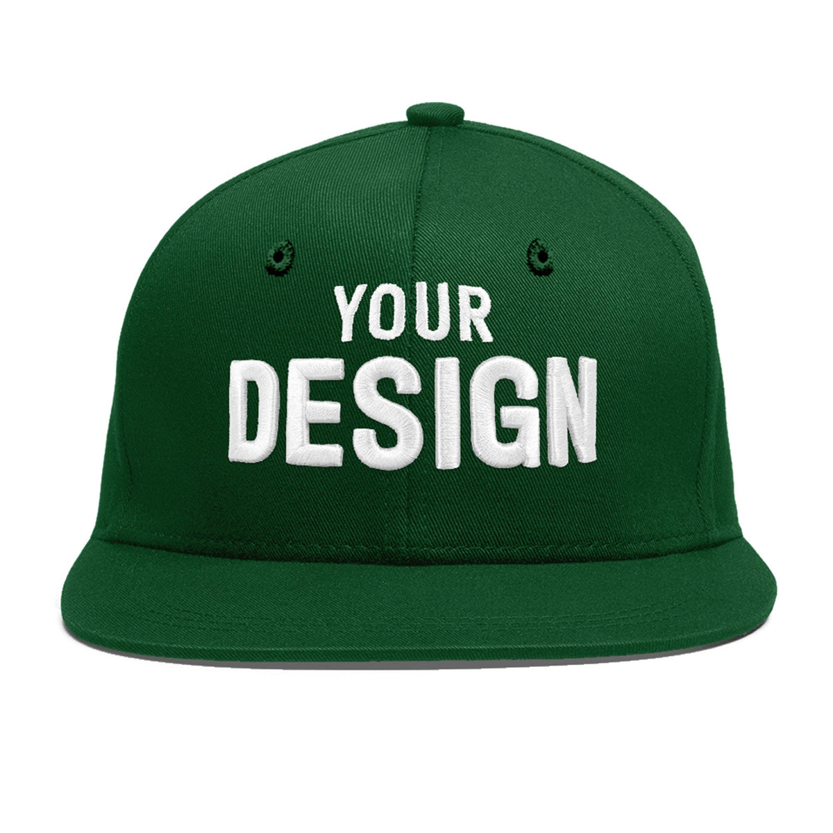 Custom Green 3D Puff Embroidery Flat Embroidery Casual Sport Baseball Cap