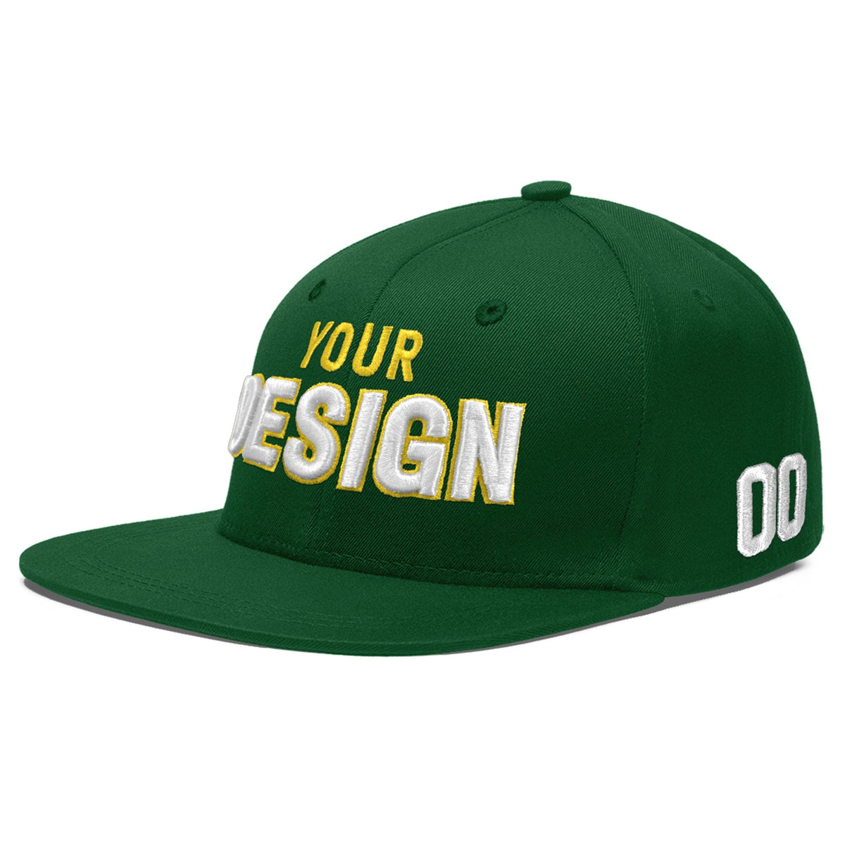 Custom Green 3D Puff Embroidery Flat Embroidery Casual Sport Baseball Cap