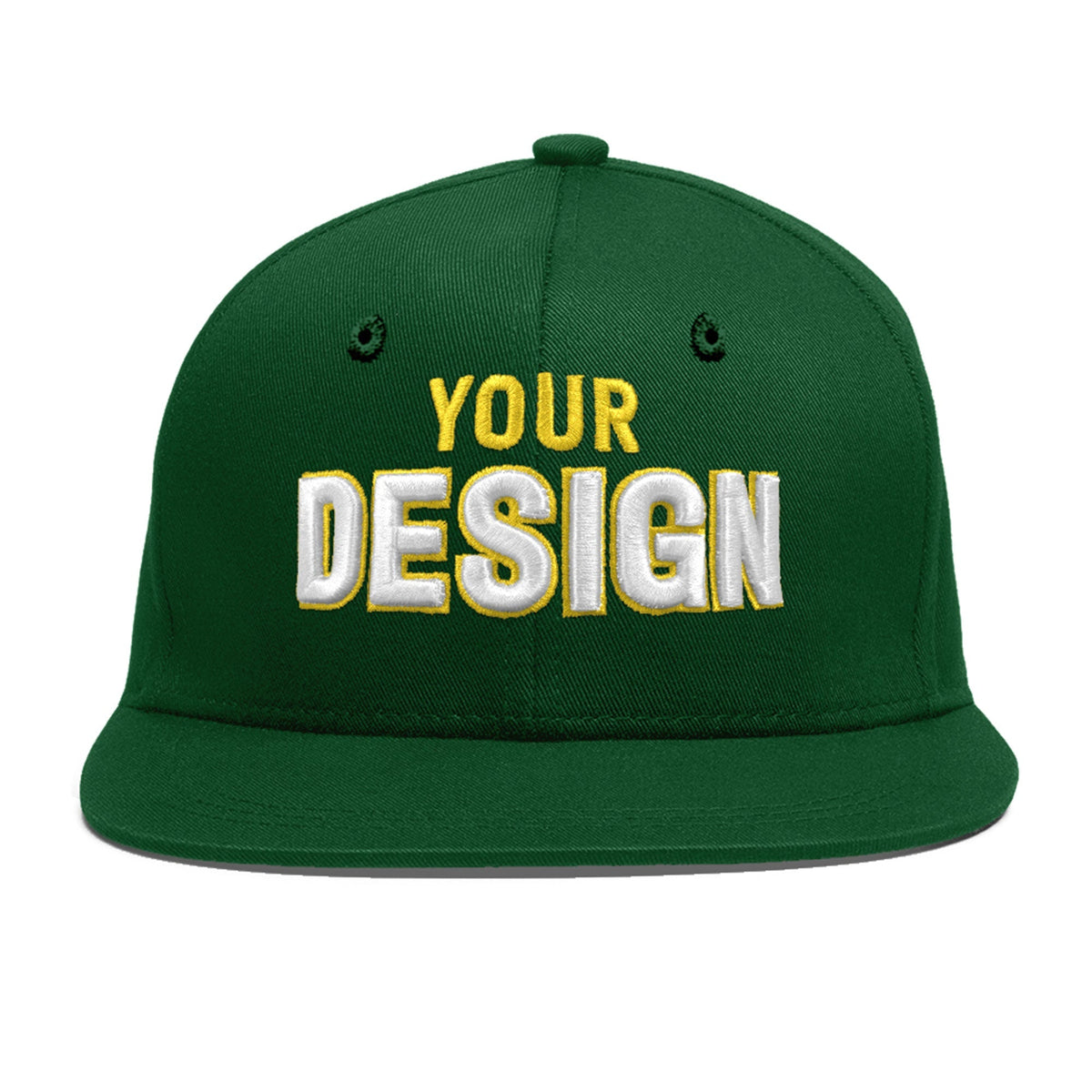 Custom Green 3D Puff Embroidery Flat Embroidery Casual Sport Baseball Cap