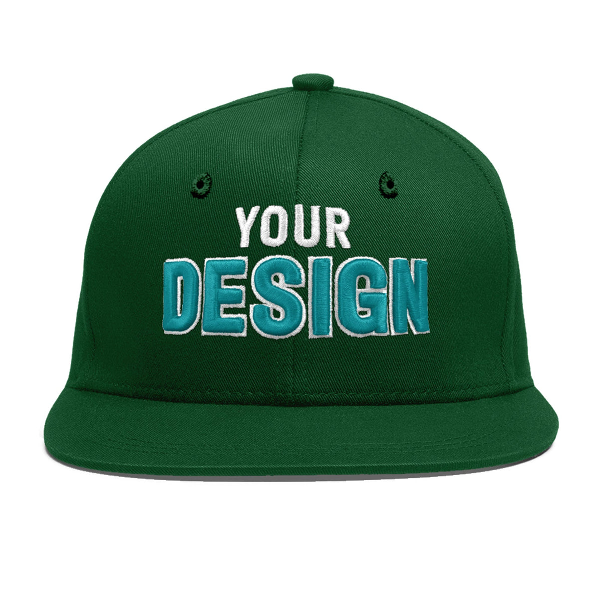 Custom Green 3D Puff Embroidery Flat Embroidery Casual Sport Baseball Cap