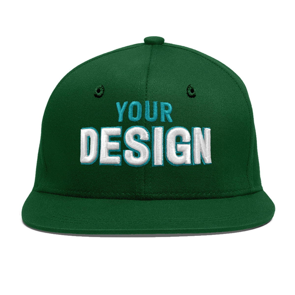 Custom Green 3D Puff Embroidery Flat Embroidery Casual Sport Baseball Cap