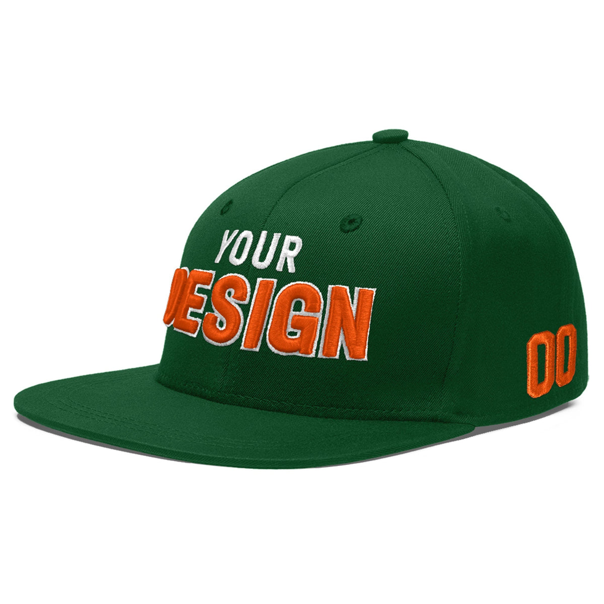 Custom Green 3D Puff Embroidery Flat Embroidery Casual Sport Baseball Cap