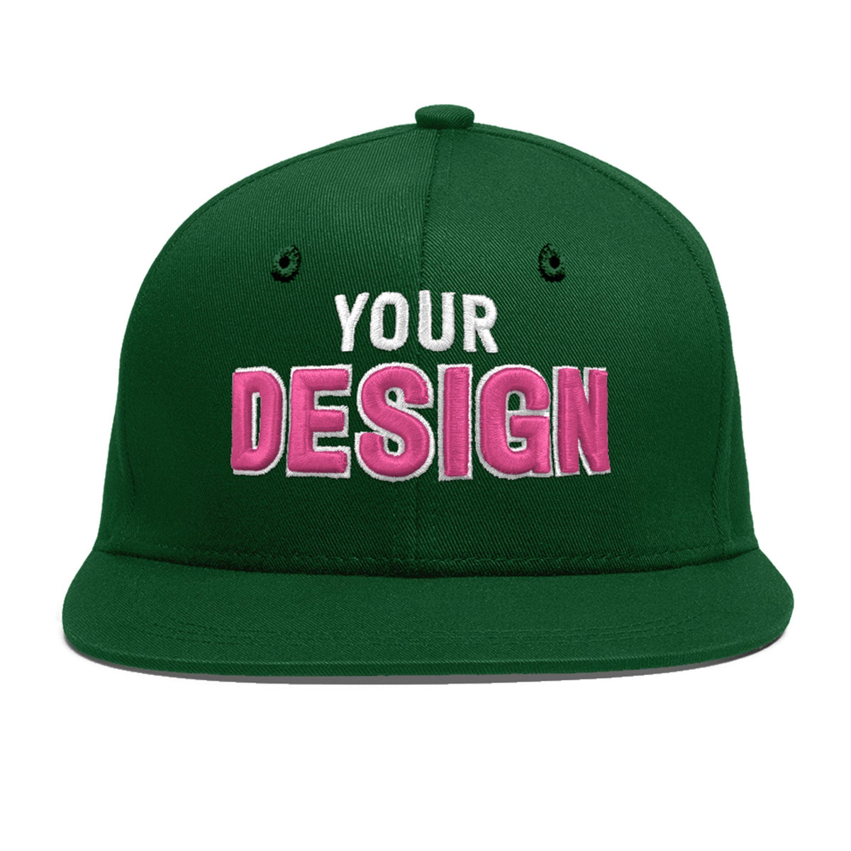 Custom Green 3D Puff Embroidery Flat Embroidery Casual Sport Baseball Cap