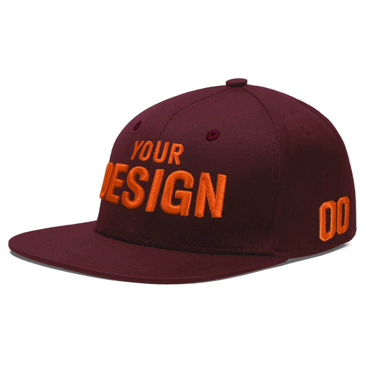 Custom Burgundy 3D Puff Embroidery Flat Embroidery Casual Sport Baseball Cap