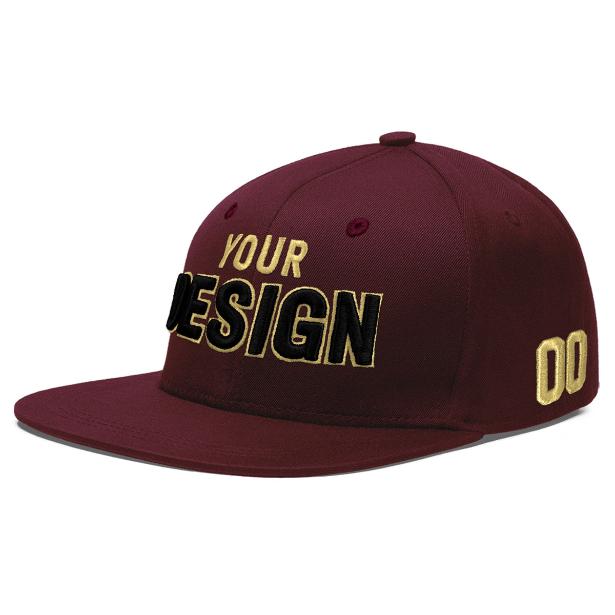 Custom Burgundy 3D Puff Embroidery Flat Embroidery Casual Sport Baseball Cap
