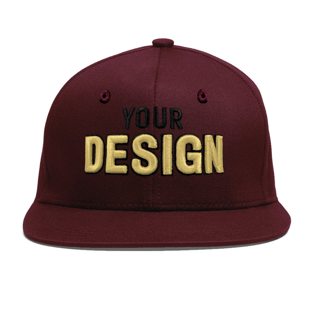 Custom Burgundy 3D Puff Embroidery Flat Embroidery Casual Sport Baseball Cap