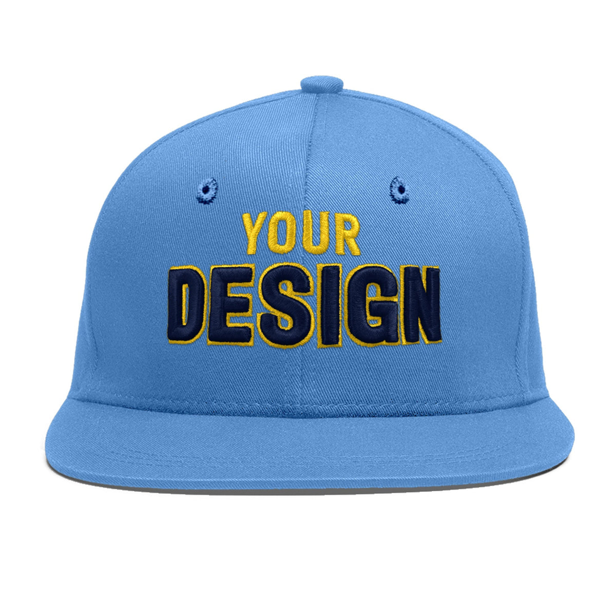 Custom Powder Blue 3D Puff Embroidery Flat Embroidery Casual Sport Baseball Cap