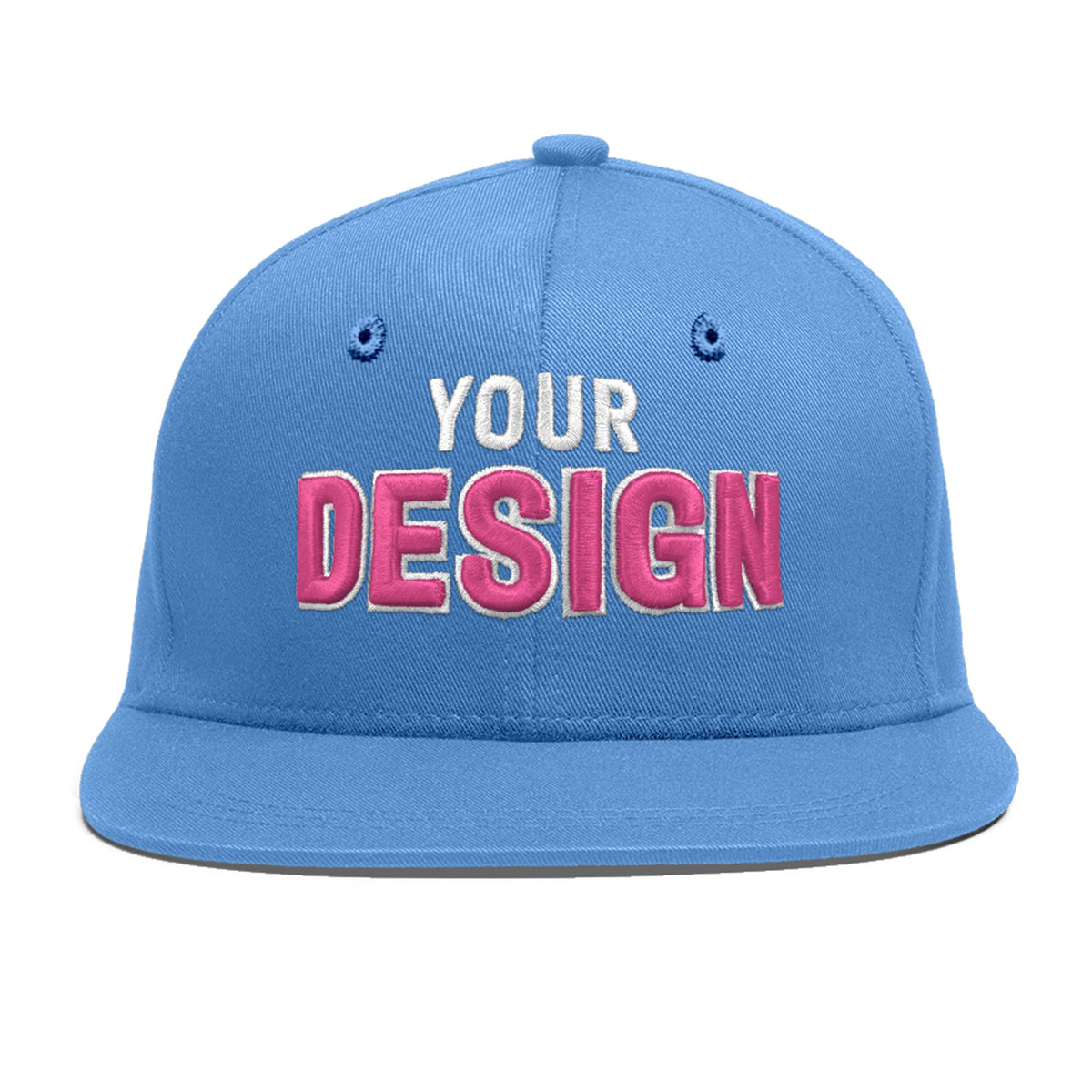 Custom Powder Blue 3D Puff Embroidery Flat Embroidery Casual Sport Baseball Cap