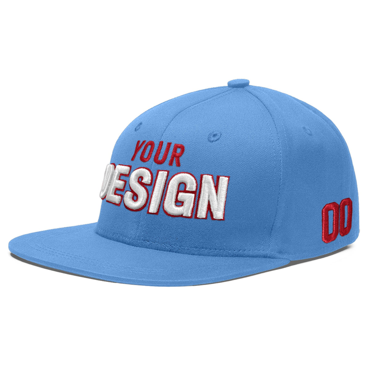 Custom Powder Blue 3D Puff Embroidery Flat Embroidery Casual Sport Baseball Cap