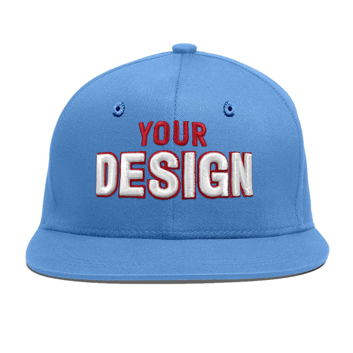 Custom Powder Blue 3D Puff Embroidery Flat Embroidery Casual Sport Baseball Cap