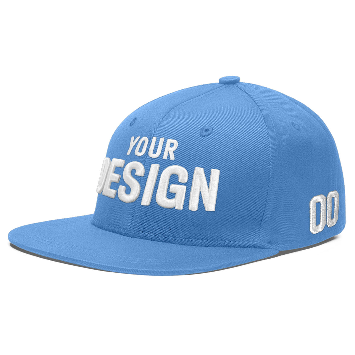 Custom Powder Blue 3D Puff Embroidery Flat Embroidery Casual Sport Baseball Cap