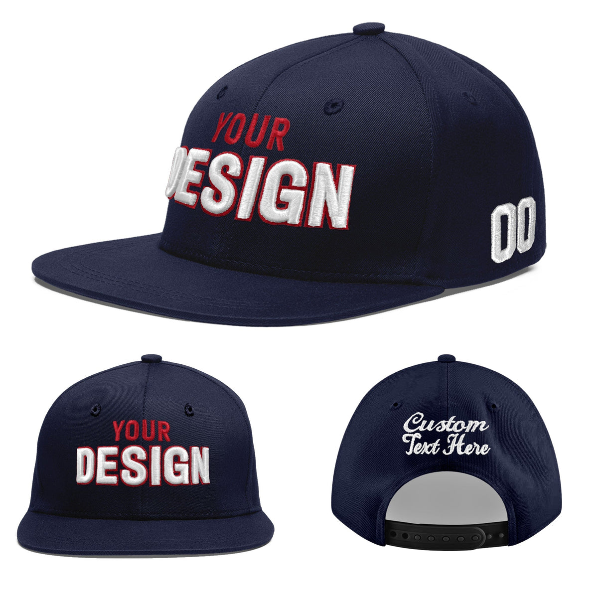 Custom Navy 3D Puff Embroidery Flat Embroidery Casual Sport Baseball Cap