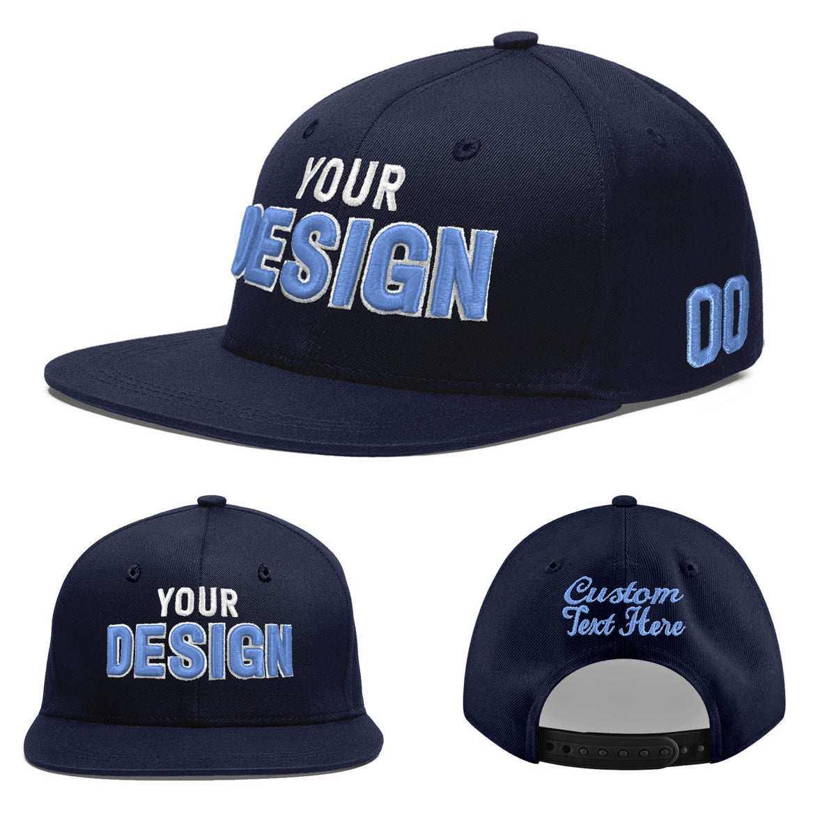 Custom Navy 3D Puff Embroidery Flat Embroidery Casual Sport Baseball Cap