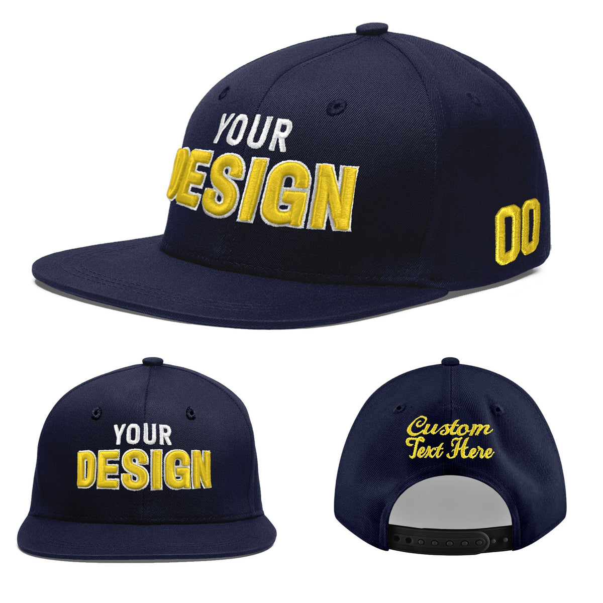 Custom Navy 3D Puff Embroidery Flat Embroidery Casual Sport Baseball Cap