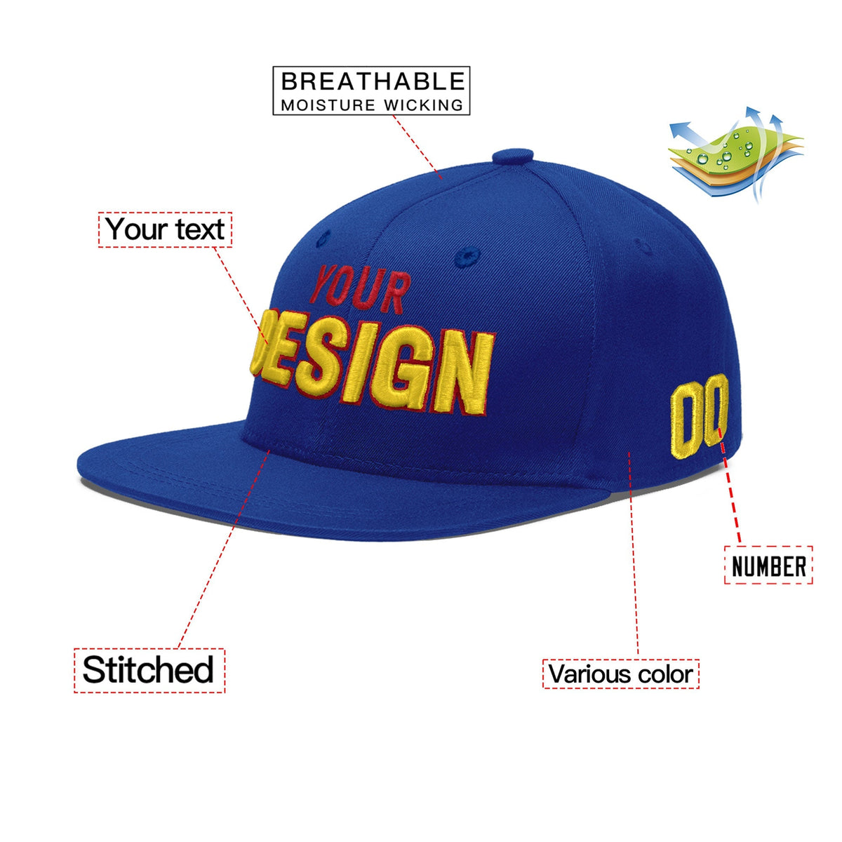 Custom Royal 3D Puff Embroidery Flat Embroidery Casual Sport Baseball Cap
